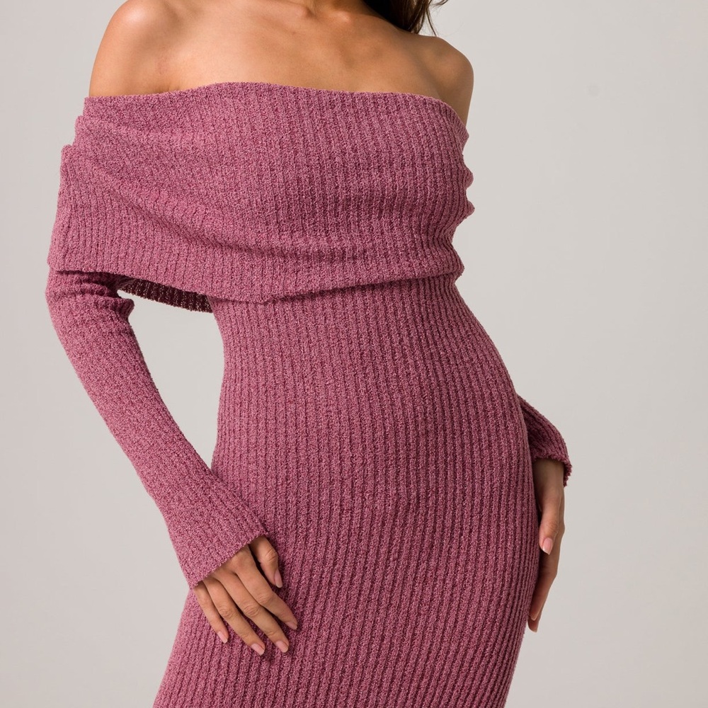 Lenora Off-Shoulder Pink Knit Sweater Dress